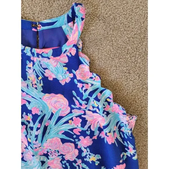 Lilly Pulitzer Tabby Shift Corsica Blue Toucan Party Scallop Halter Dress Size M - Picture 2 of 8